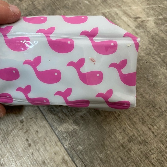 Pink and White Whale Printed Plastic Makeup Brush Cosmetic Bag Pencil Pouch - Picture 4 of 7
